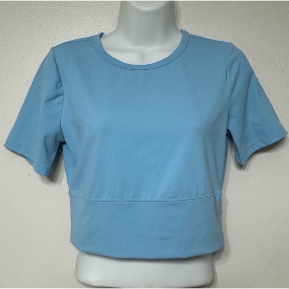 FLX Shirt Affirmation crop top Blue Women’s size Small Pull-over Travel Leisure